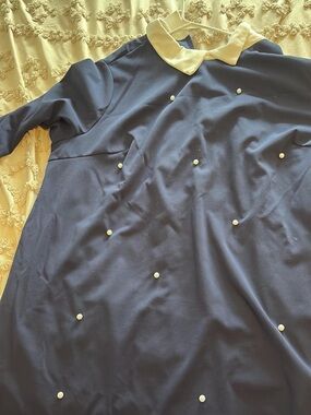 SHEIN Navy Blue Midi Dress with Cream Peter Pan Collar and Pearl Accents